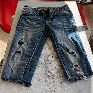 Rock Revival Distressed Blue Women's Skinny (Cut-off Capri)